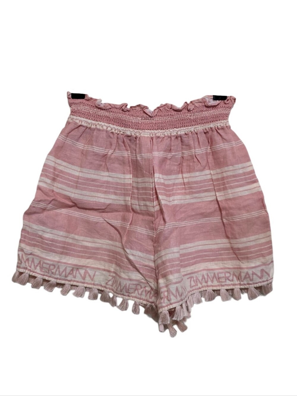 Zimmermann Smocked Waist Linen Shorts in Pink/White Size 10